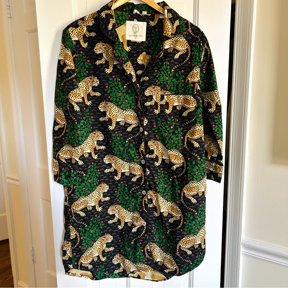 Printfresh Sleep Shirt in Bagheera Ink Leopard Patterned Small Nightgown Cotton